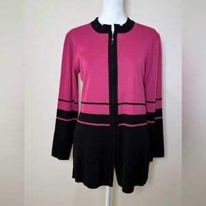 Exclusively Misook Womens Zip Up Cardigan Size Small Pink and Black
